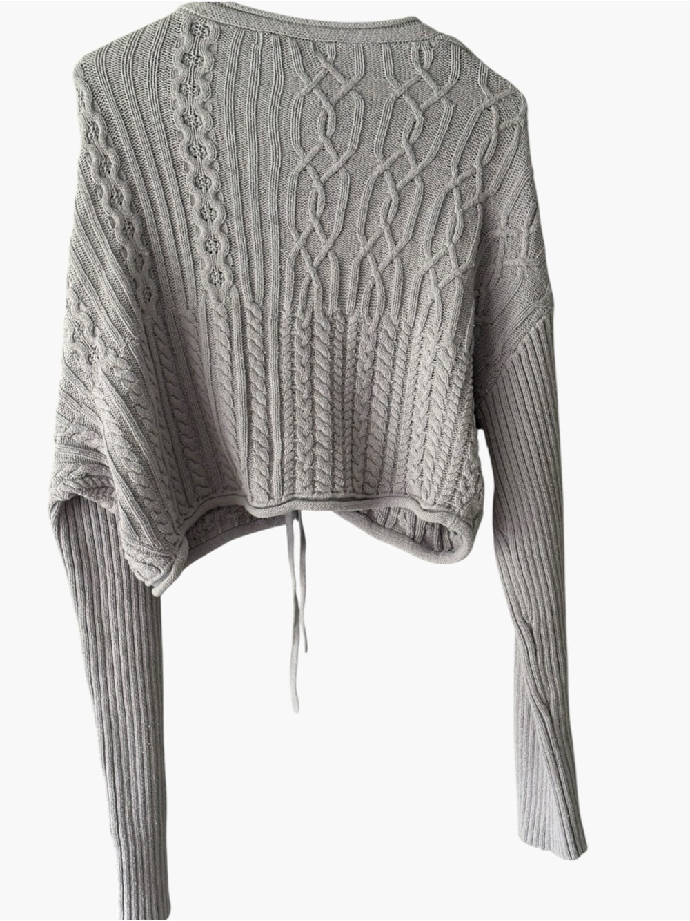 Women’s FRYE Cropped Cardigan Gray Open Weave L/S Size Large NWT - Picture 5 of 8